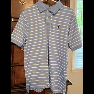Boys XL (18/20) Polo performance blue/white striped. VGUC